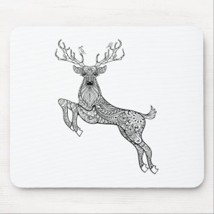 Magic Horned Deer With Birds Doodle Mouse Mat