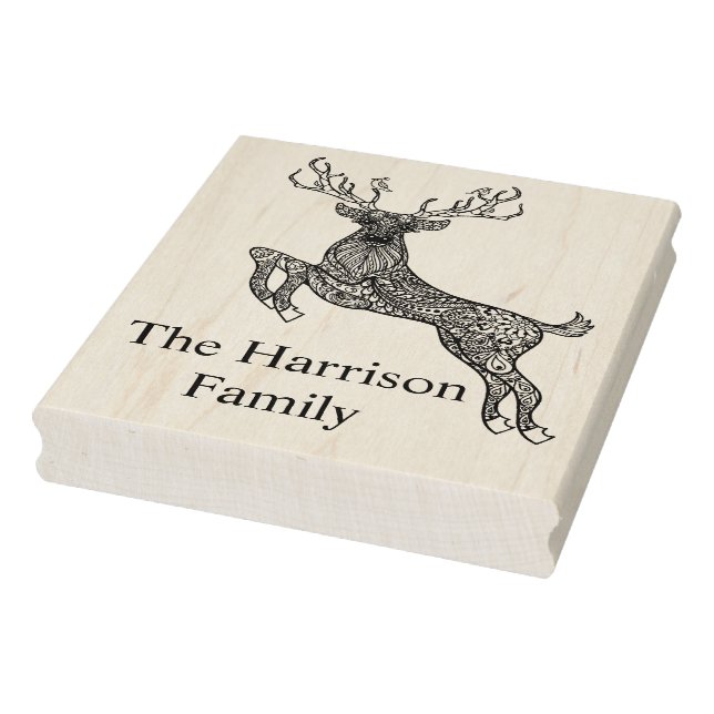 Magic Horned Deer With Birds Doodle Rubber Stamp (Stamp)