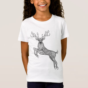Magic Horned Deer With Birds Doodle T-Shirt