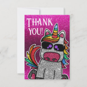 Magic Hot Pink Unicorn Glitter Whimsical Birthday Thank You Card
