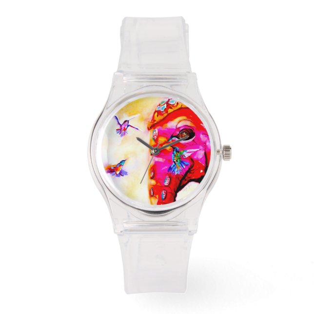 "Magic in All Sizes" Hummingbirds & Elephant Print Watch (Front)