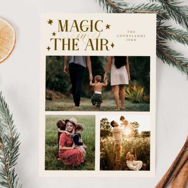 Magic In The Air Multi Photo Cream Holiday Card (Creator Uploaded)