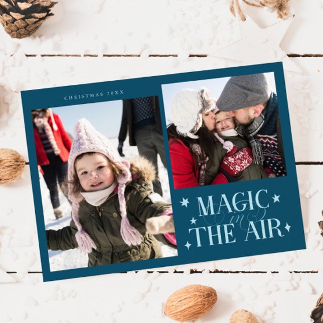 Magic In The Air Teal Multi Photo Holiday Card (Creator Uploaded)