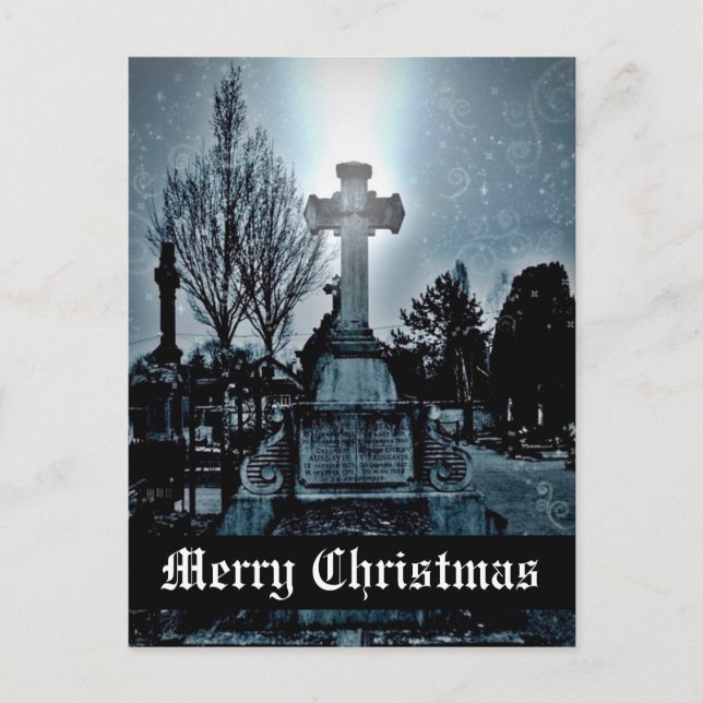 Magic in the cemetery Gothic Merry Christmas Holiday Postcard (Front)