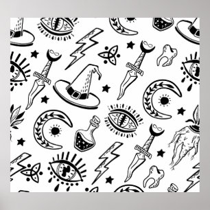 Magic Ink Drawing Seamless Pattern Poster