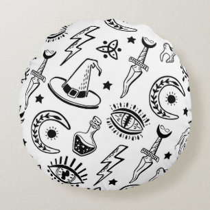 Magic Ink Drawing Seamless Pattern Round Cushion