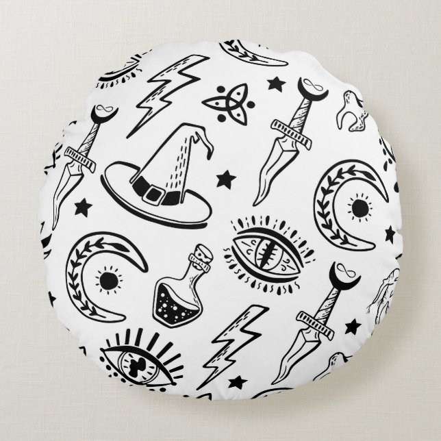 Magic Ink Drawing Seamless Pattern Round Cushion (Front)