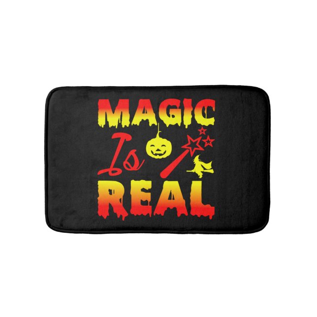 Magic Is Real Halloween Pumpkin Witch Spell Wand Bath Mat (Front)