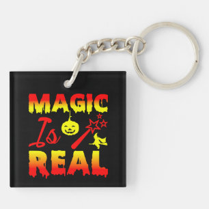 Magic Is Real Halloween Pumpkin Witch Spell Wand Key Ring
