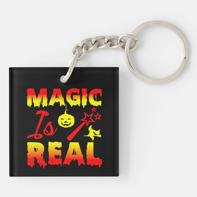 Magic Is Real Halloween Pumpkin Witch Spell Wand Key Ring (Back)