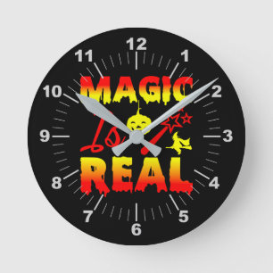 Magic Is Real Halloween Pumpkin Witch Spell Wand Round Clock