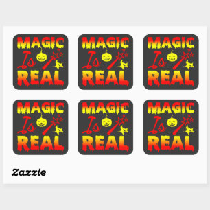Magic Is Real Halloween Pumpkin Witch Spell Wand Square Sticker