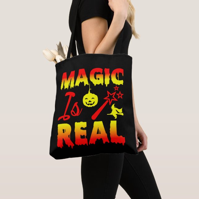Magic Is Real Halloween Pumpkin Witch Spell Wand  Tote Bag (Close Up)