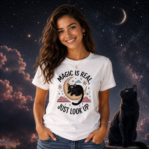 Magic Is Real Mystic Black Cat Celestial Moon T-Shirt