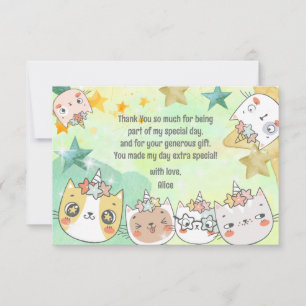 Magic kawaii caticorn cat unicorn kids birthday thank you card