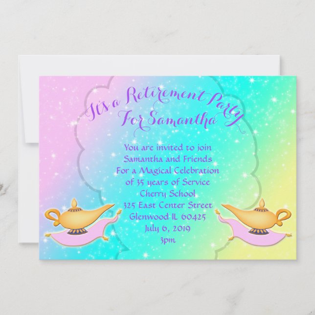 Magic Lamp Carpet Arabian Nights Retirement Party Invitation (Front)