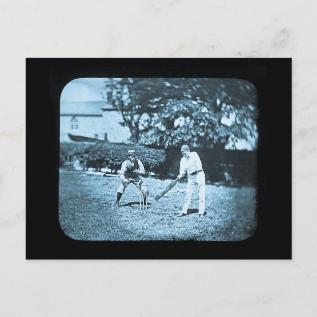 Magic Lantern Slide Cricket Players Cyan Postcard (Front)