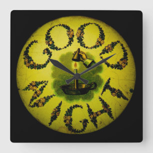 Magic Lantern Slide Good Night Vintage Victorian Square Wall Clock