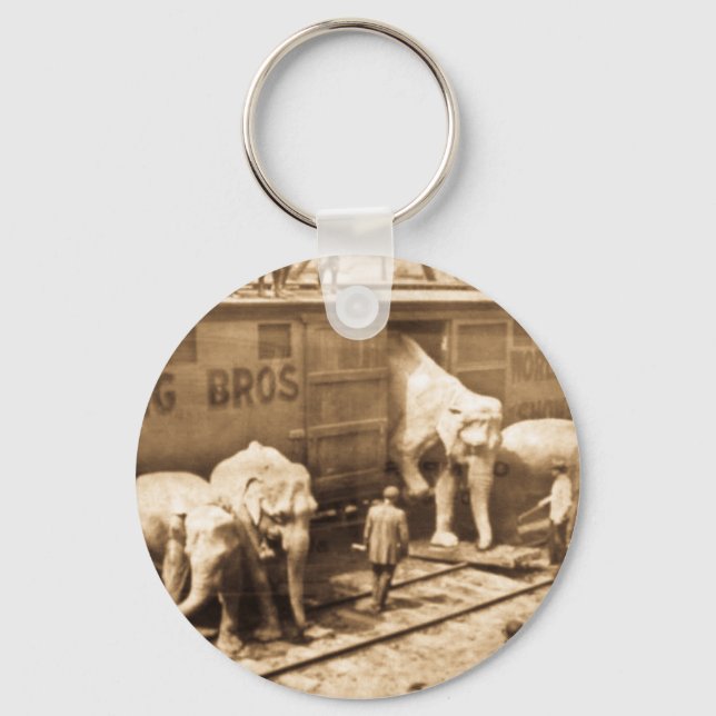 Magic Lantern Slide Ringling Bros Elephant Train Key Ring (Front)