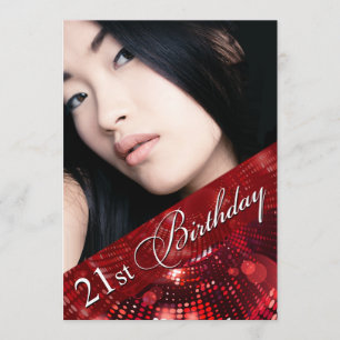 Magic Lights Photo 21st Birthday Girl - red Invitation