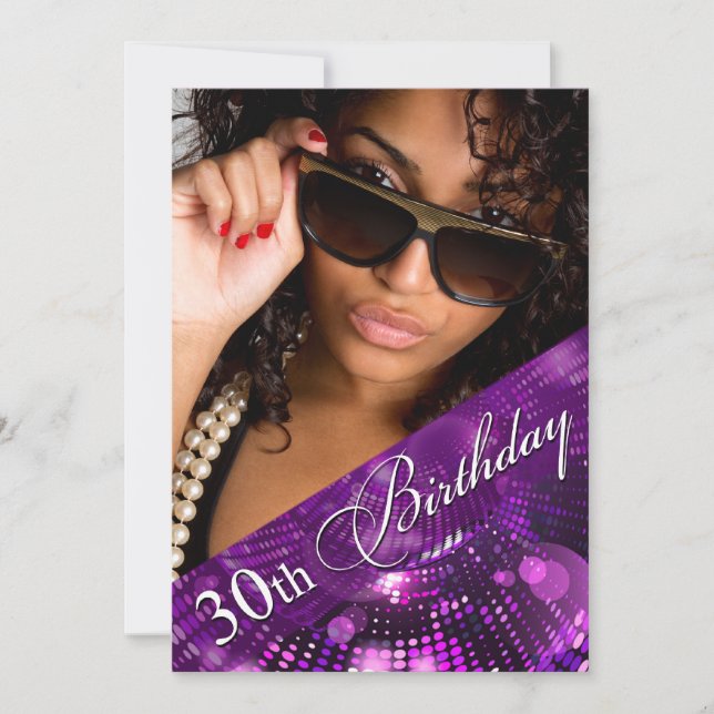 Magic Lights Photo 30th Birthday Girl - purple Invitation (Front)