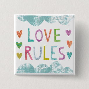 Magic Love Rules with Hearts 15 Cm Square Badge