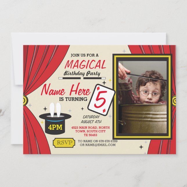 Magic Magician Any Age Birthday Party Photo Invite (Front)