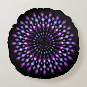 Magic mandala on black background round cushion