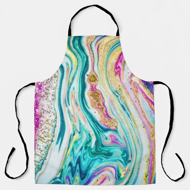 Magic Marbling: Metallic Paint Design. Apron (Front)