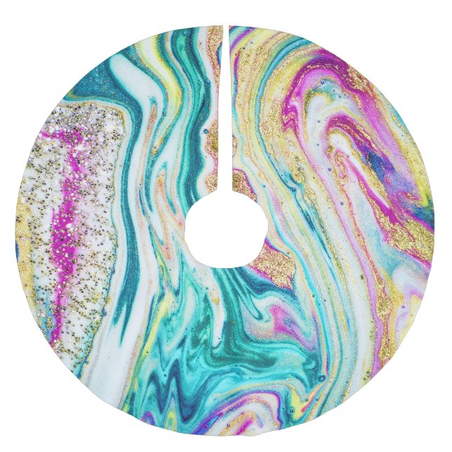 Magic Marbling: Metallic Paint Design. Brushed Polyester Tree Skirt (Front)