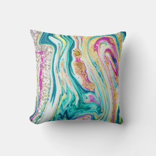 Magic Marbling: Metallic Paint Design. Cushion