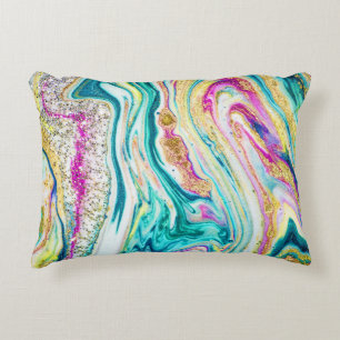 Magic Marbling: Metallic Paint Design. Decorative Cushion