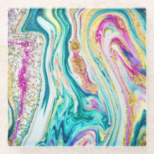 Magic Marbling: Metallic Paint Design. Glass Coaster