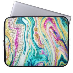 Magic Marbling: Metallic Paint Design. Laptop Sleeve