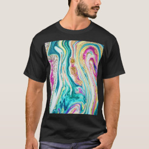 Magic Marbling: Metallic Paint Design. T-Shirt