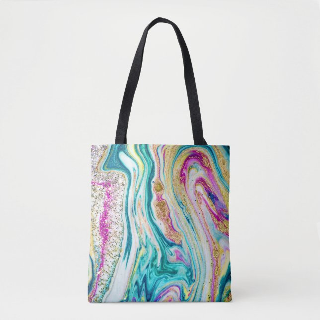 Magic Marbling: Metallic Paint Design. Tote Bag (Front)