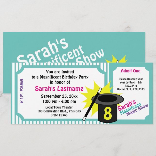 Magic Me Birthday Teal Invitation (Front/Back)