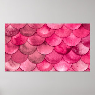 Magic Mermaid Bright Pink Colour Scales Watercolor Poster