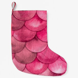 Magic Mermaid Bright Pink Colour Scales Watercolor Small Christmas Stocking