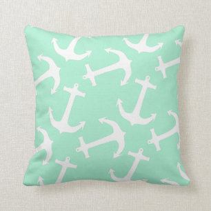 Magic Mint and White Anchors Cushion