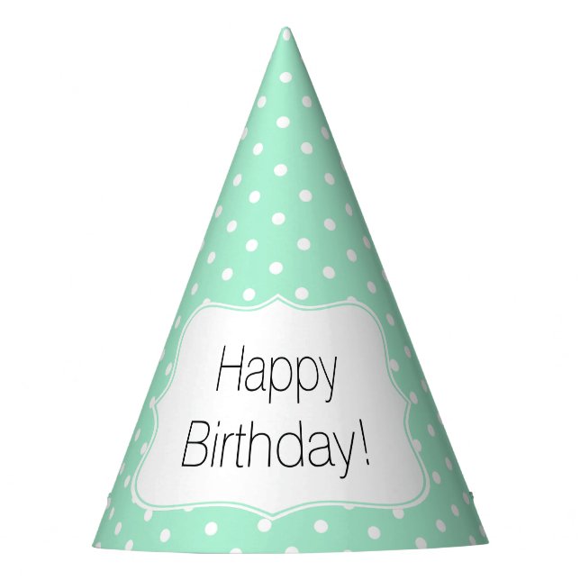 Magic Mint and White Polka Dot Birthday Party Party Hat (Front)