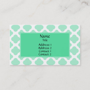 Magic Mint and White Quatrefoil Pattern Business Card