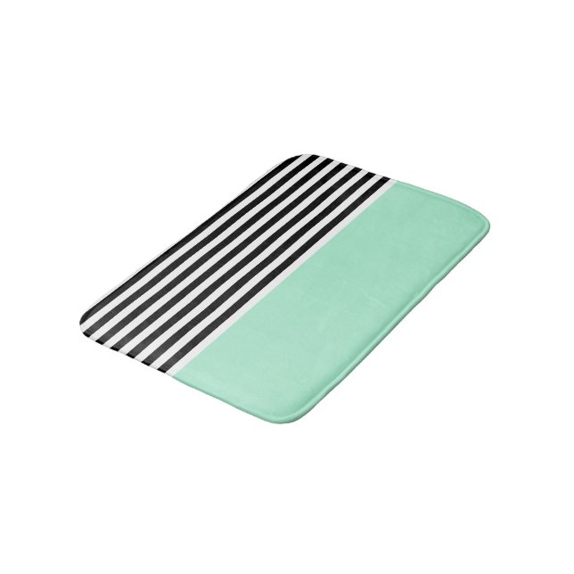 Magic Mint With Black and White Stripes Bath Mat (Angled)
