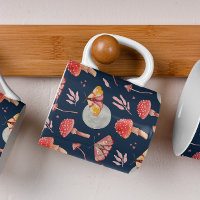 Magic moth and mushroom pattern. Woodland night