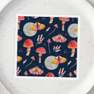 Magic moth and mushroom pattern. Woodland night Napkin