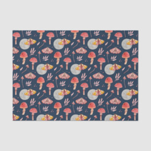 Magic moth and mushroom pattern. Woodland night  Tissue Paper
