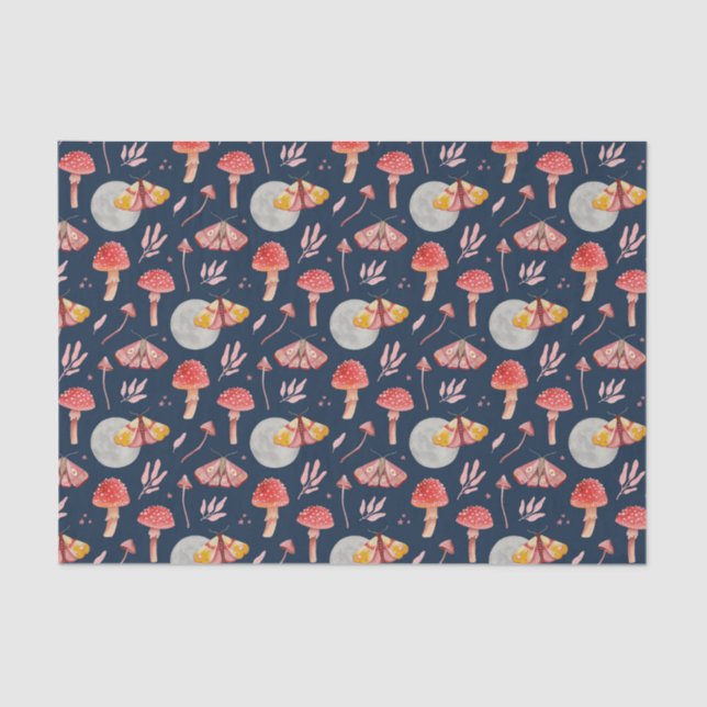 Magic moth and mushroom pattern. Woodland night  Tissue Paper (Front)