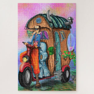 Magic Motorhome - World Travelling Girl - Painting Jigsaw Puzzle