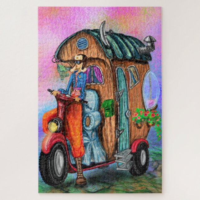 Magic Motorhome - World Travelling Girl - Painting Jigsaw Puzzle (Vertical)