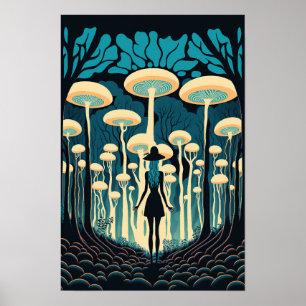 Magic Mushroom Forest Poster Trippy Art 2